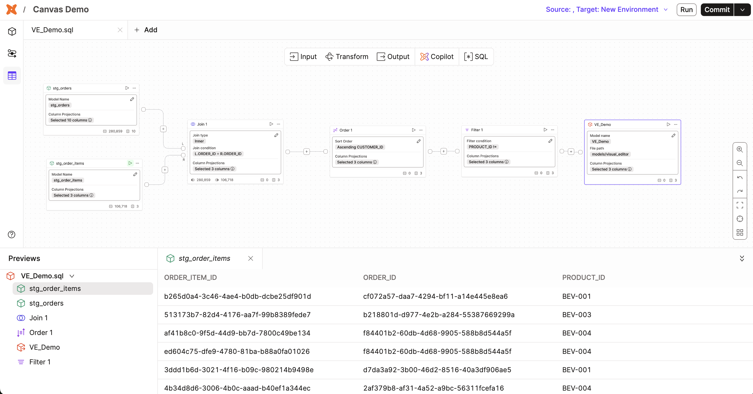 Create or edit dbt models with Canvas, enabling everyone to develop with dbt through a drag-and-drop experience inside of dbt.